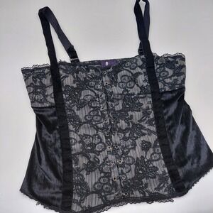 Vtg Morbid Threads Corset Top Womens XL Black Lace Up Gothic Bustier 90s Damaged